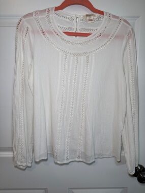 Sundance White Long-Sleeve Crochet-Trim Top